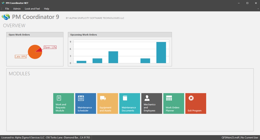 screenshot of Maintenance Coordinator V9